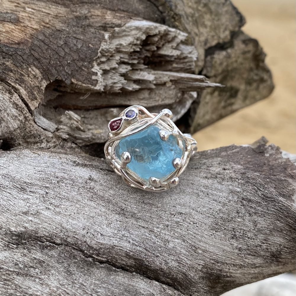 raw aquamarine ring
