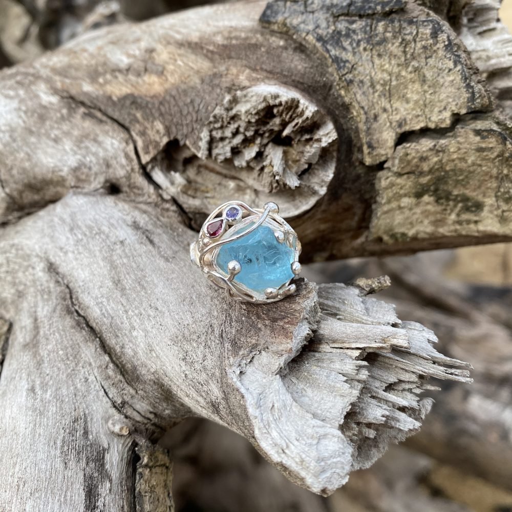 raw aquamarine ring