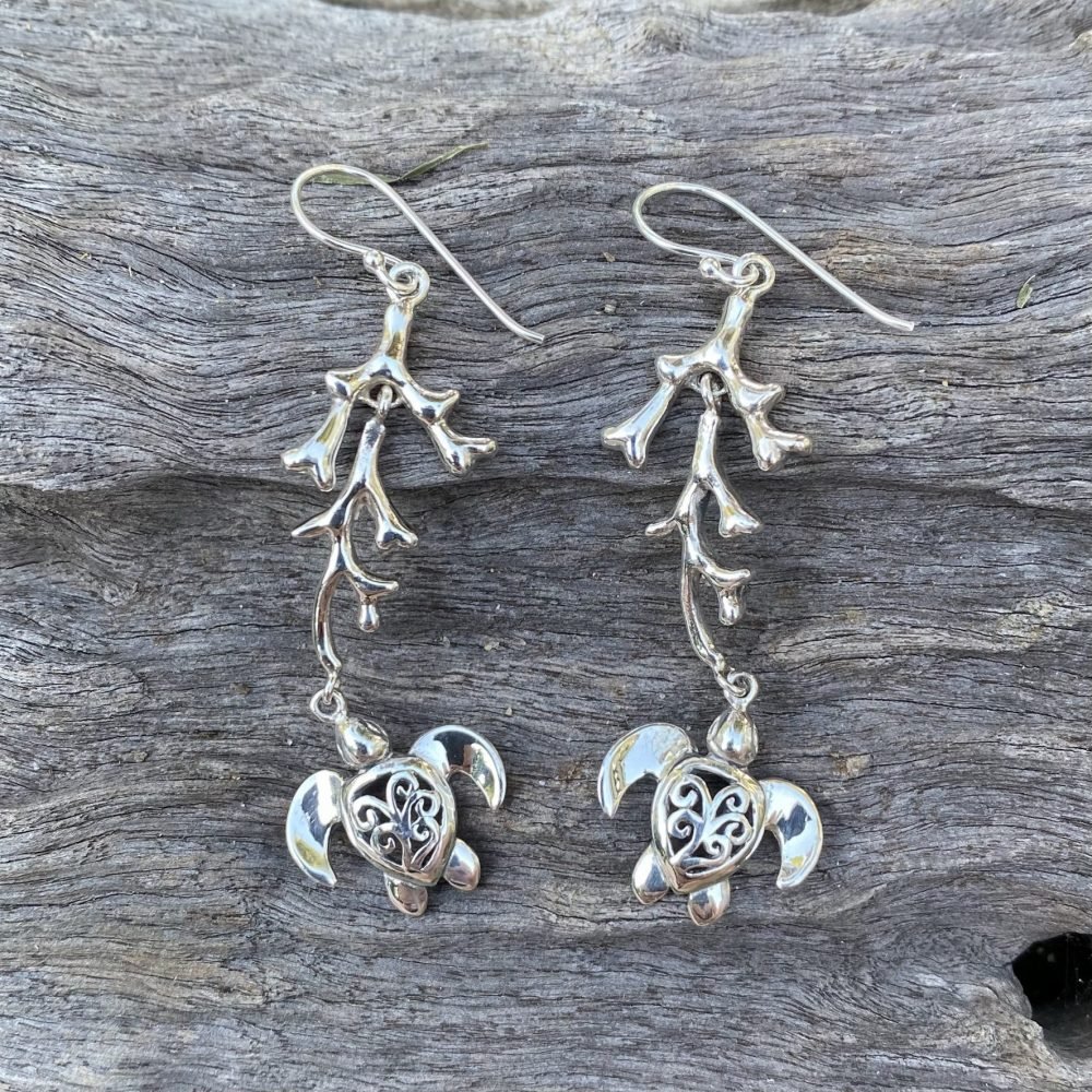 coral turtle earrings