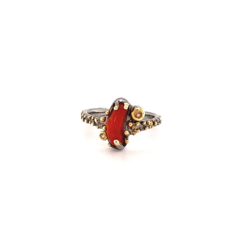 red coral sapphire ring
