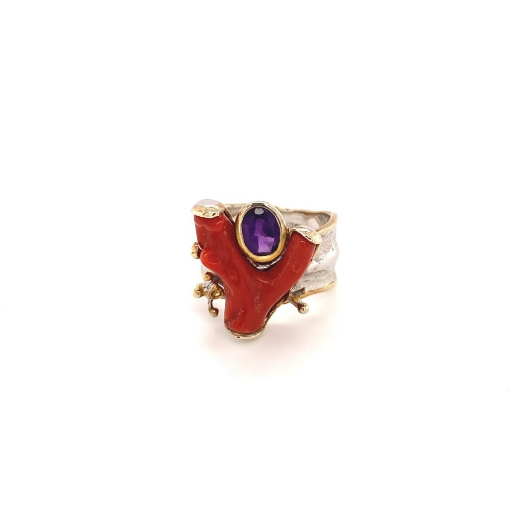 red coral amethyst ring