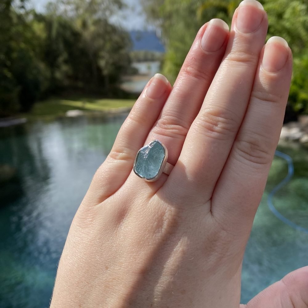 Aquamarine With Herkimer Diamond Sterling Silver Ring - Cast a Stone