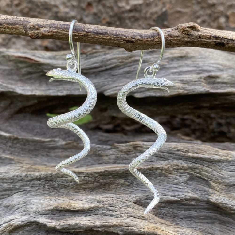 silver snake earrings
