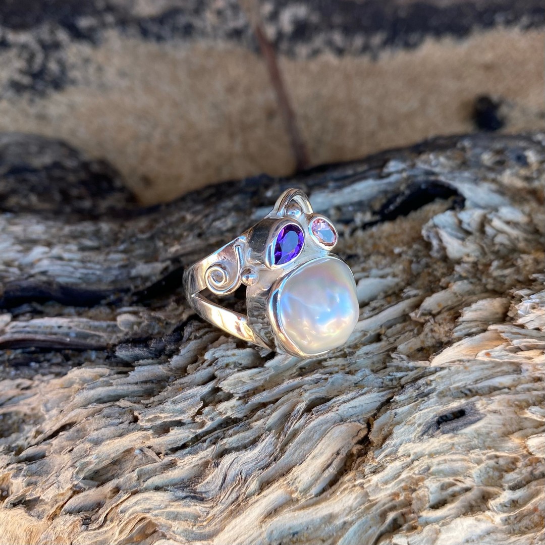 pearl tourmaline amethyst ring