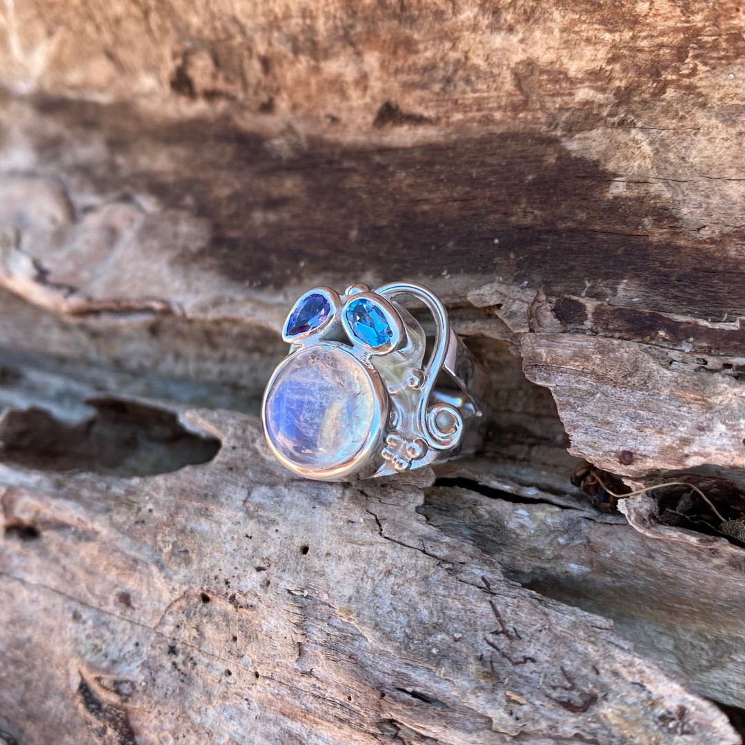 moontsone blue topaz tanzanite ring