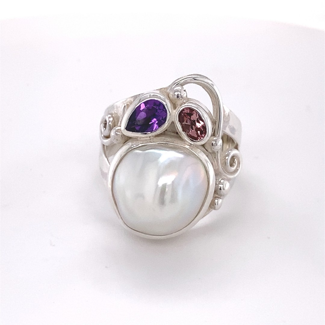 pearl amethyst tourmaline ring