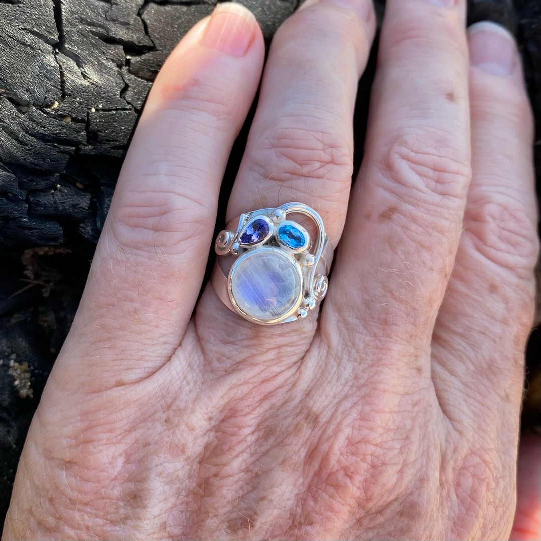 moonstone tanzanite blue topaz gemstone ring