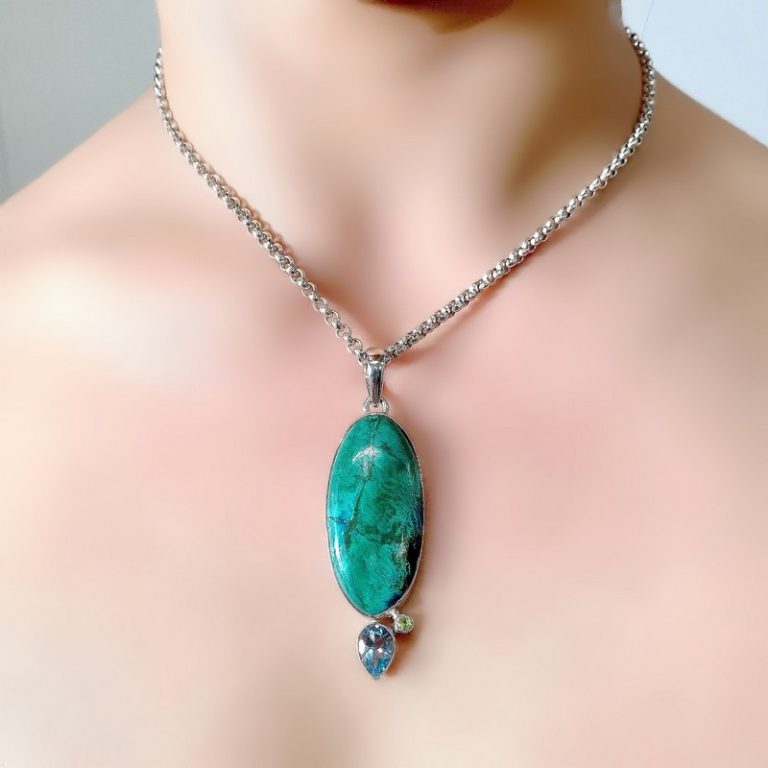 Chrysocolla Blue Topaz Peridot Pendant UnderArt Gallery