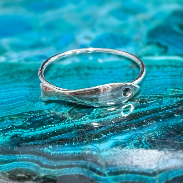 silver shiny fish ring