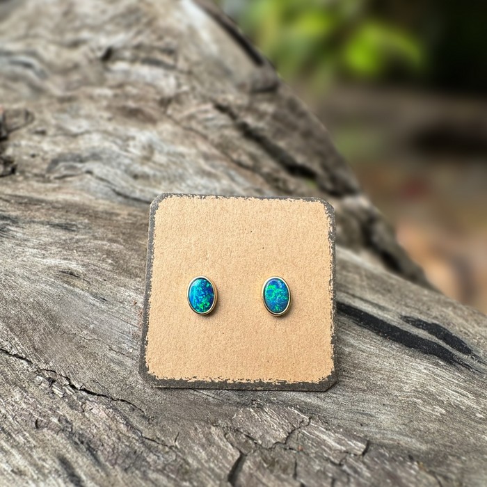 oval gold opal earrings