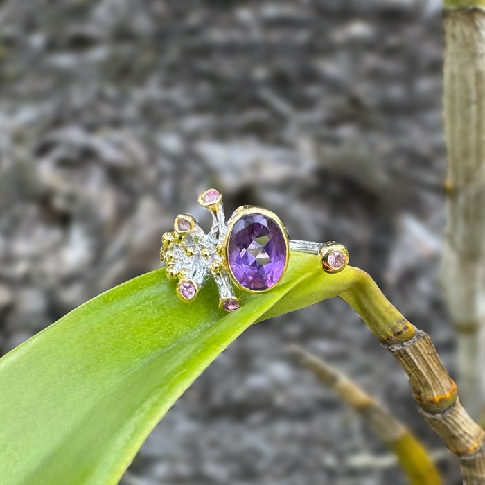 amethyst and pink sapphire ring