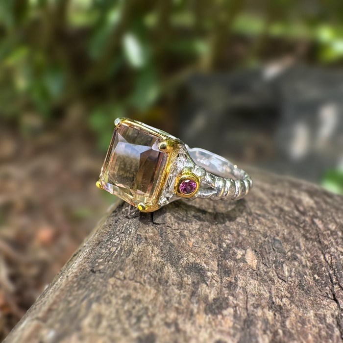 ametrine & rhodolite ring